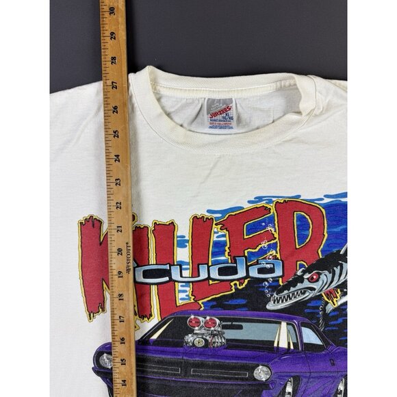 Rare Vintage 1996 90s Killer Cuda Chrysler Plymouth Barracuda Car Racing Art Tee - Picture 9 of 9